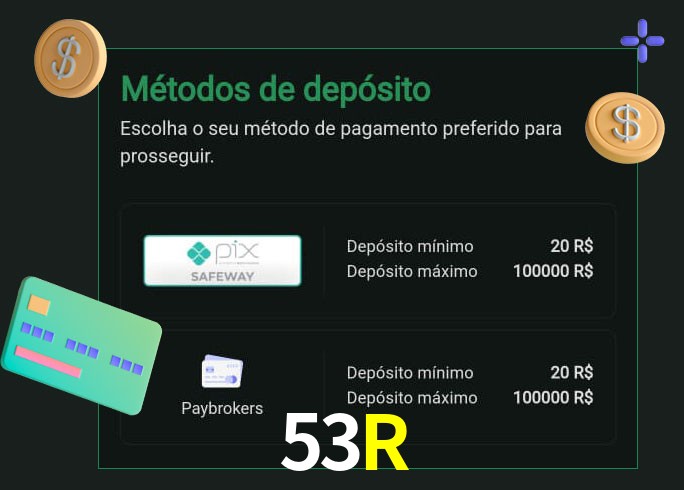 O cassino 53R oferece uma grande variedade de métodos de pagamento